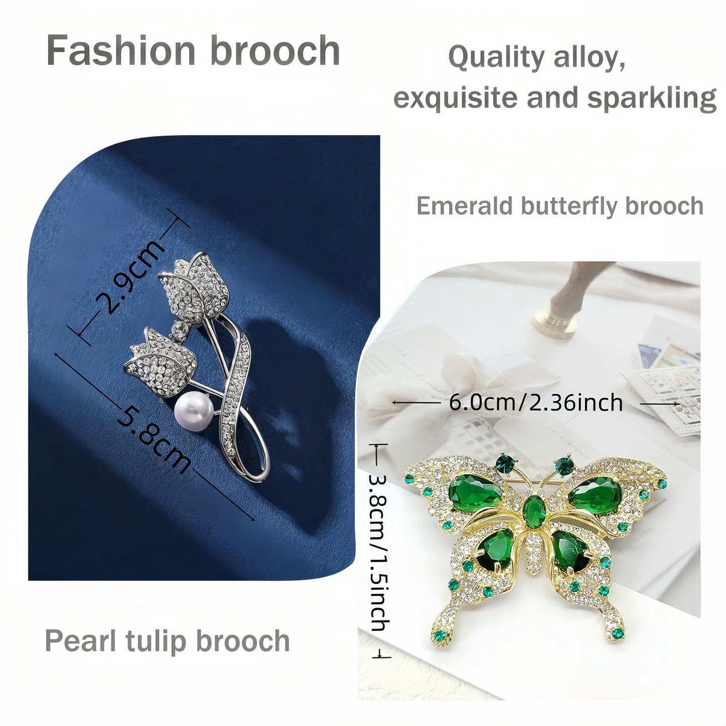 Yaximhozz 2pcs Rhinestone Brooch Pin for Women Dress Elegant Stylish Crystal Brooches Fashion Accessories Pins Lapel Boutonniere Ideas Wedding Christmas Birthday Jewelry Easter Gift (12 Green Butterfly/Silver)