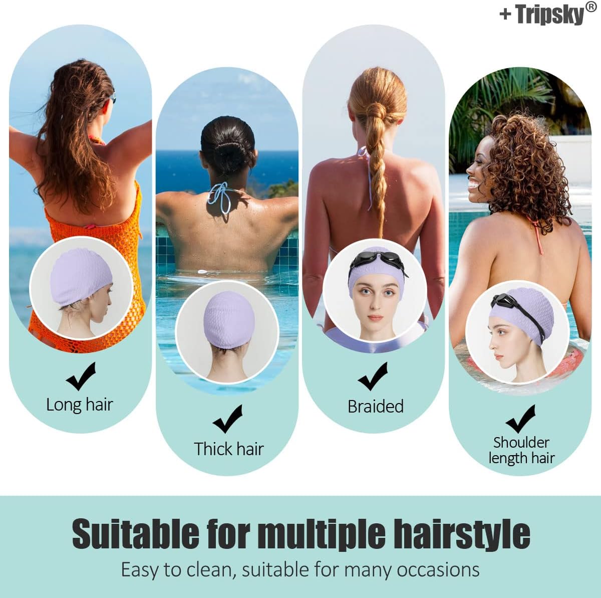 Tripsky Silicone Swim Cap,Comfortable Bathing Cap Ideal for Curly Short Medium Long Hair, Swimming Cap for Women and Men, Shower Caps Keep Hairstyle Unchanged…