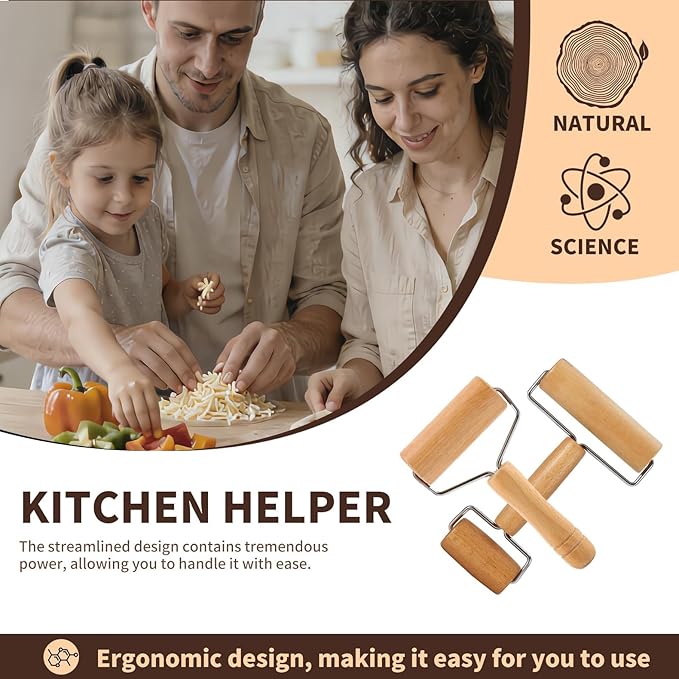 Small Wooden Rolling Pin for Dough Mini Dough Roller with Double Handles Non Stick Pizza Rolling Pin for Baking Pastry Tortilla Cookie Dumpling(2PCS)