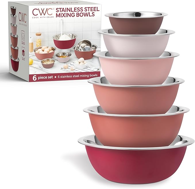 COOK WITH COLOR Stainless Steel Mixing Bowls Set - Nesting Bowls, 6 Pieces, Rose