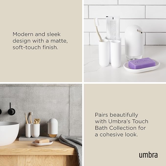 Umbra Touch Soap Dispenser Pump 13 oz (384 ml) Capacity for Liquid Soap or Hand Sanitizer, Easy to Refill, White