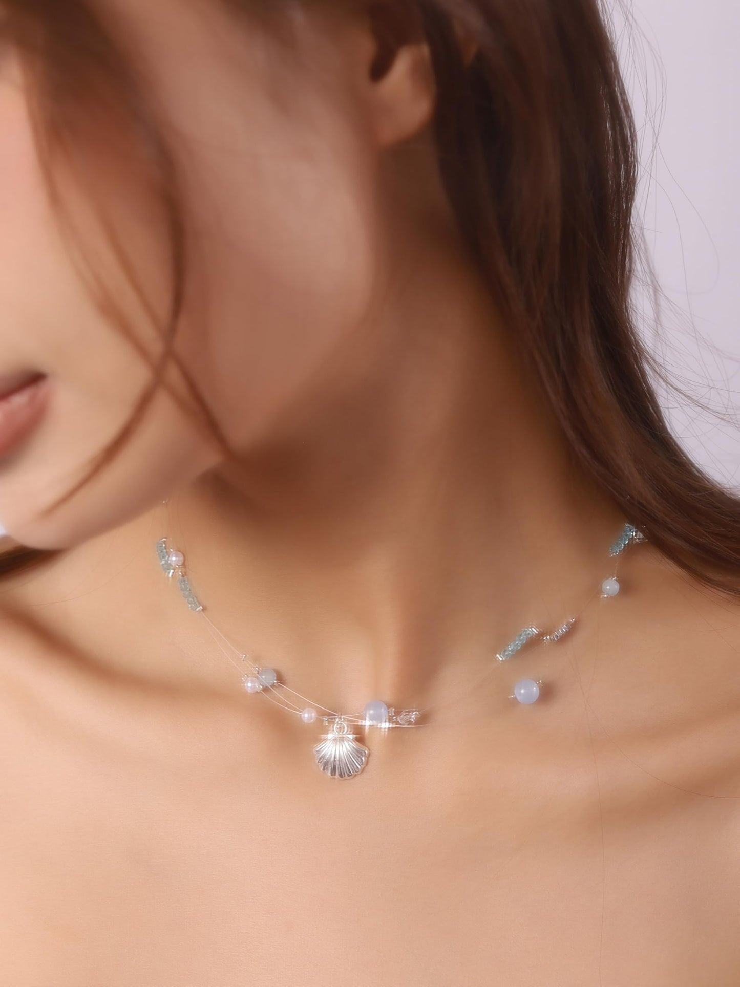 OJERRY Summer Cutecore Mermaidcore Ocean Hologram Seashell Necklace Sea Shell Cool Necklaces Jewelry Accessories Essentials for Women Coconut Beach Aesthetic Outfit Inspo
