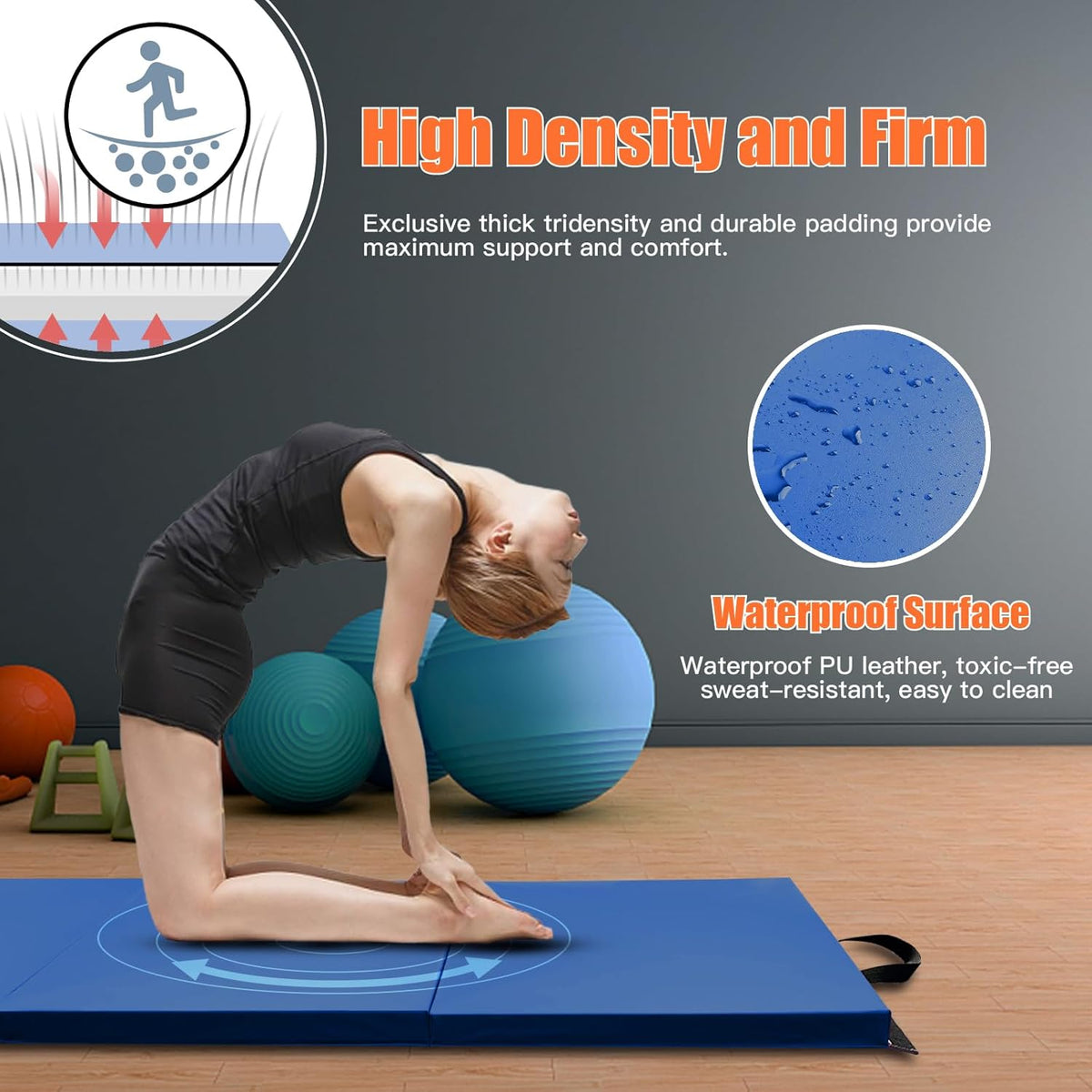 RitFit Upgraded Folding Exercise Mat, 2 Inch Thick Gymnastics Mat 3’x6’,4’x8’,4x10’,2'x8' with Carrying Handles for Yoga, MMA, Stretching, Core Workouts and Home Gym Protective Flooring