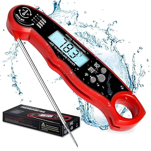 Meat Thermometer Digital for Cooking and Grilling, Collapsible Probe, with Magnet, Calibration, Backlight Waterproof Food Thermometer, Instant Read Thermometer for Kitchen, Meat, Steak, Turkey