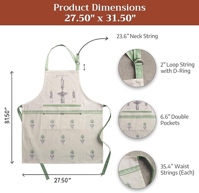 Maison d' Hermine 100% Cotton Apron for women with Pocket Kitchen Chef Apron for Men Cooking Mothers Day Gifts