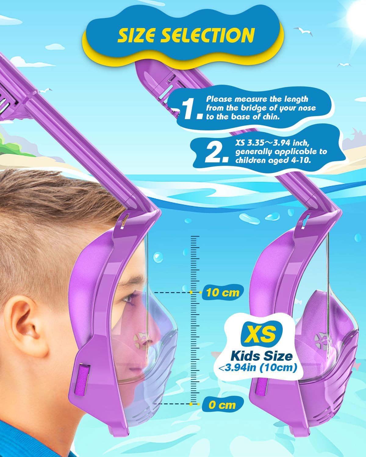 QingSong Kids Snorkel Mask Full Face, Snorkeling Set with Camera Mount, Foldable 180 Degree Panoramic View Snorkeling Gear Anti-Fog Anti-Leak