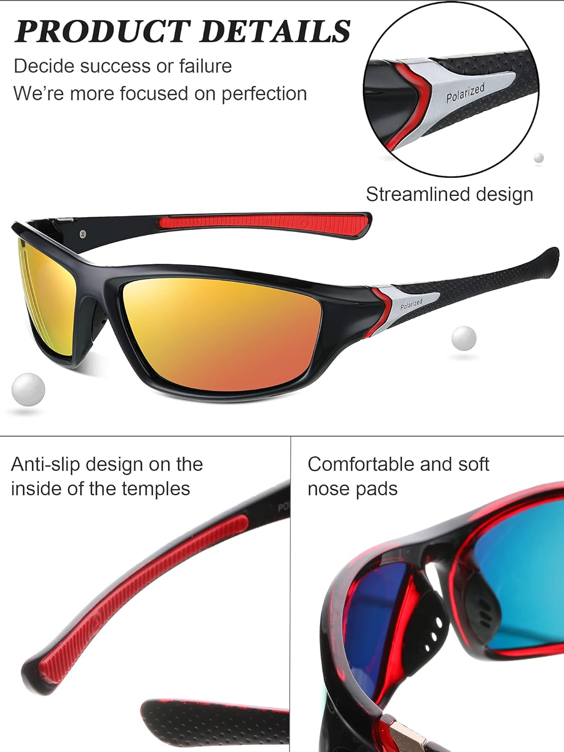 Frienda 6 Pack Polarized Sport Sunglasses for Men Multipack Fit over Glasses Pack Lot Set Men's Sport Fishing Eyeglasses