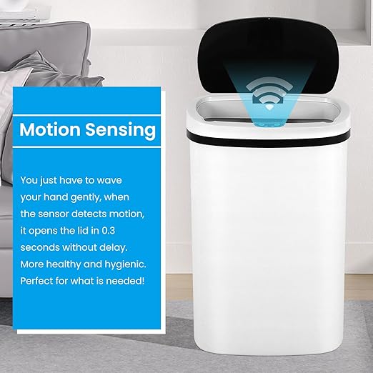 13 Gallon Trash Can,50Liter Plastic High-Capacity Automatic Kitchen Trash Can with Lid,Motion Sensor Touch Free Garbage Cans for Bathroom, Bedroom, and Kitchen (3,White)