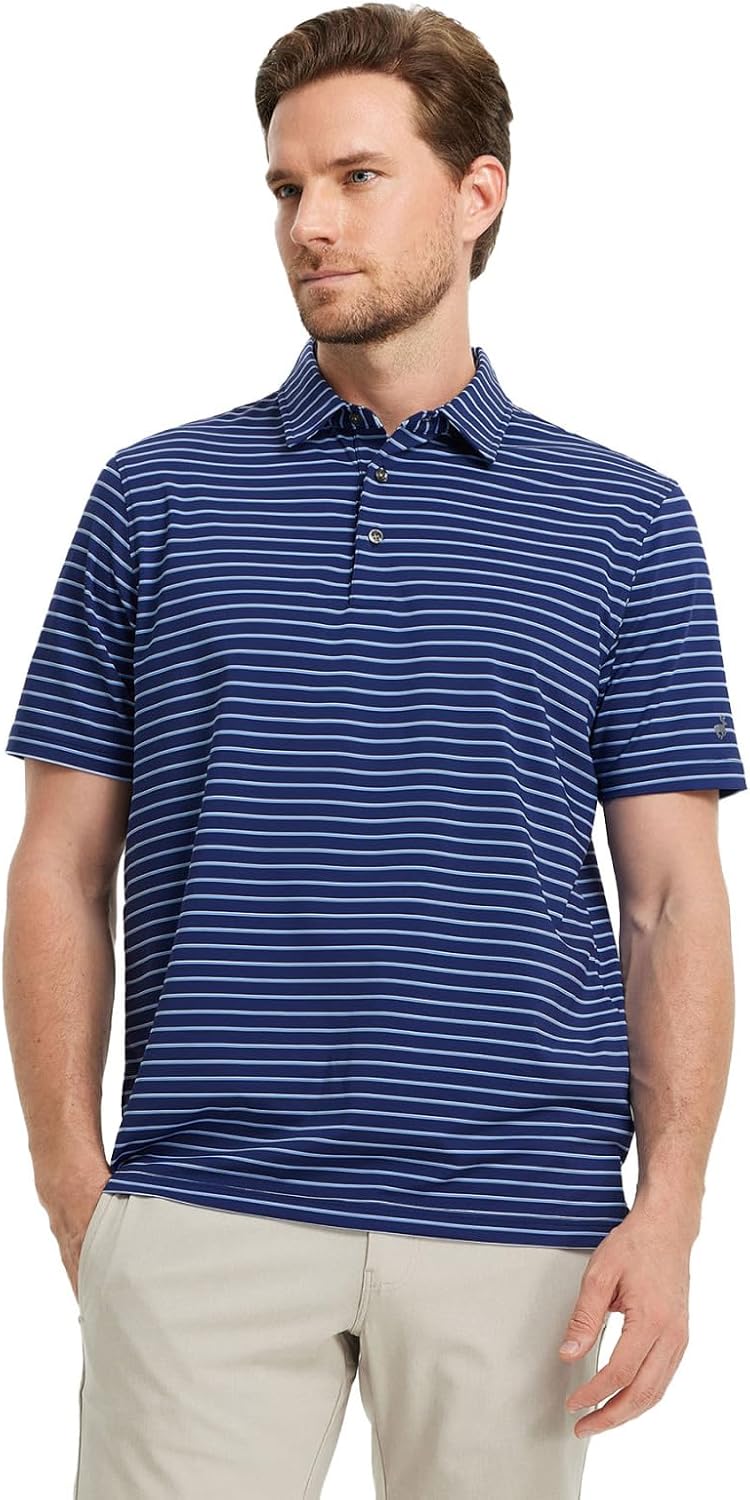 M MAELREG Golf Shirts for Men Moisture Wicking Striped Polo Performance Dry Fit Business Sports Mens Polo Shirts Short Sleeve
