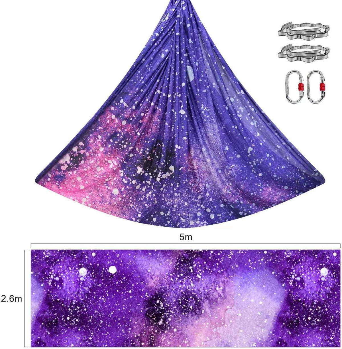 F.Life Aerial Yoga Hammock kit- Yoga Swing Multicolor 5 yards-Flying Yoga Include Daisy Chain,Carabiner and Pose Guide