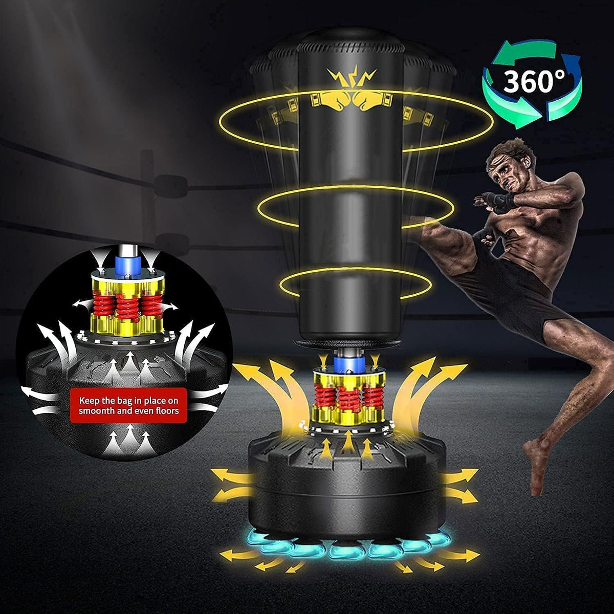 Punching Bag for Adults 70'', OKUGAFIT Freestanding Punching Bag for Adults -Suction Cup- Boxing Bag with Stand for MMA Muay Thai Fitness，Required Sand Refilling