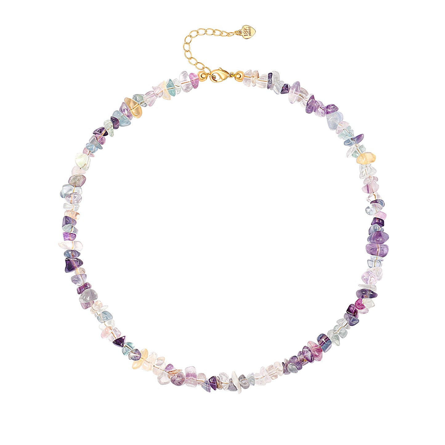POTESSA Natural Chip Stone Choker Necklace Irregular Rainbow Fluorite Beads Healing Crystal Necklace for Women