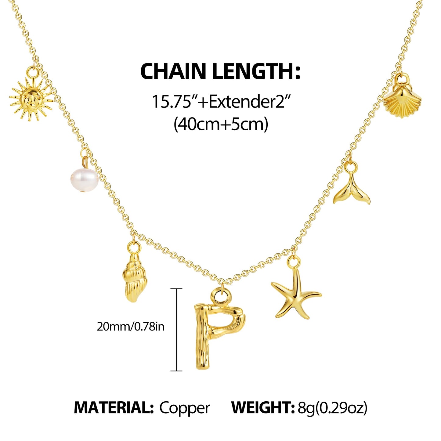 SLOONG Initial Charm Necklace 14K Gold Plated Letter Neckalce Freshwater Pearl Necklace Choker Boho Summer Seashell Beach Starfish Surfer Jewelry Gifts for Women P