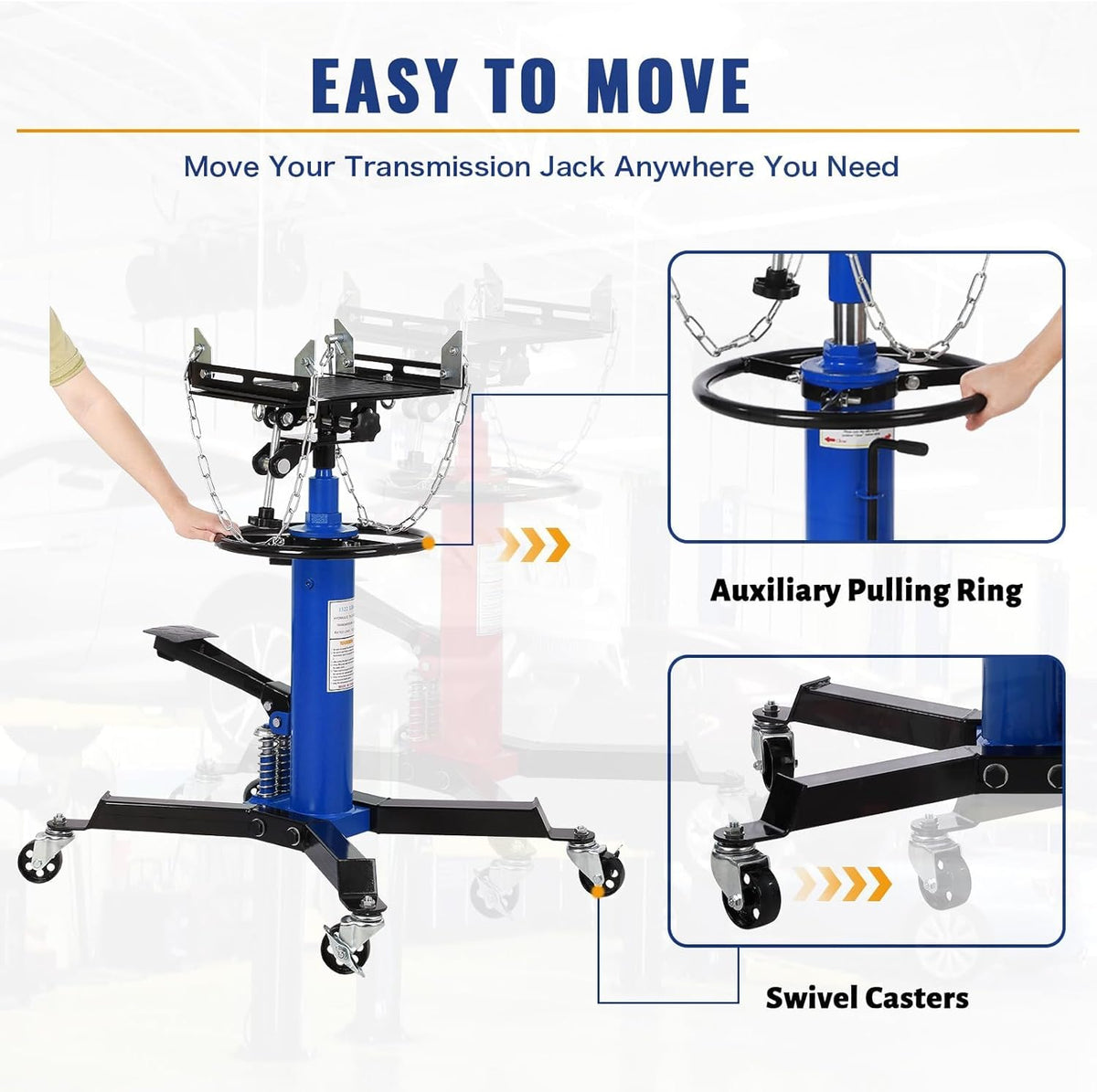Transmission Jack with Wheels-Hydraulic Transmission Jack with Foot Pedal, 1/2Ton(1322LBS) High Telescoping Lift Jacks 33.8" to 72.8" for Garage and Shop