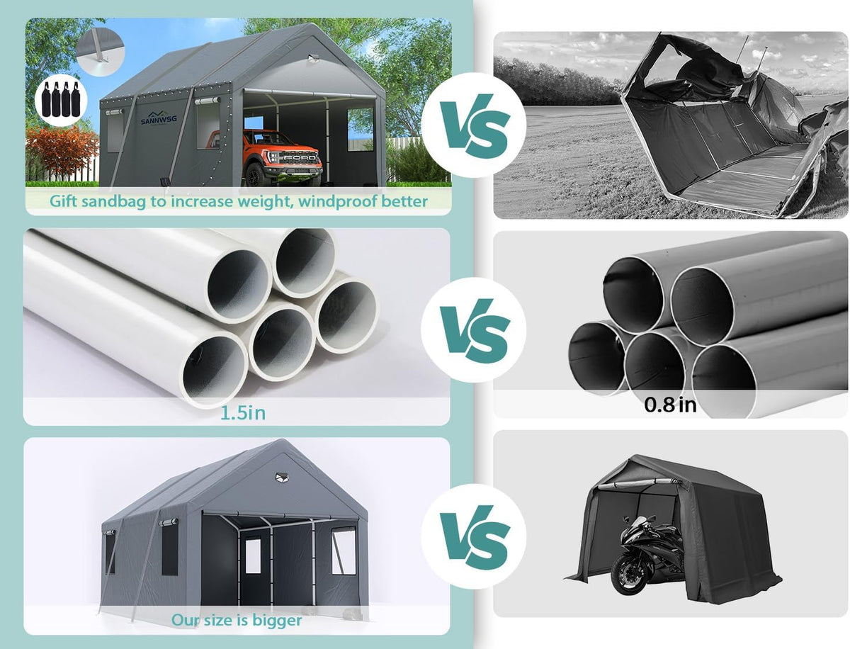 Carports 13X25 Heavy Duty,Car Ports with 180G Removable Side Wall,Portable Car Port Garage,Carport Canopy, Car Shelter All Weather,Grey