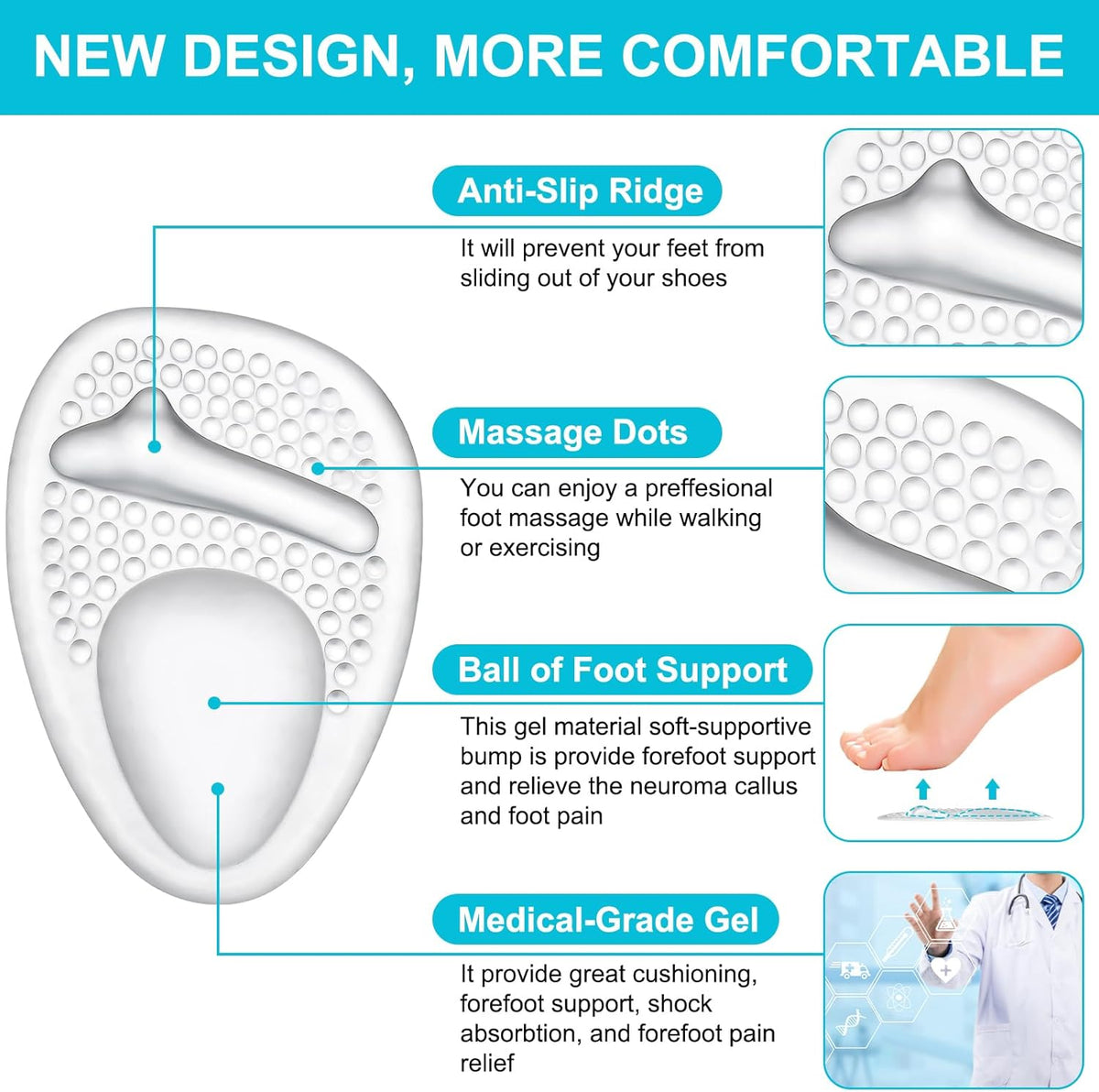 Heel Cushion Pads,Ball of Foot Cushions,Metatarsal Pads for Women, Heel Grips Liners for Heel Pain Relief, Blisters,Friction, Non-Slip Shoe Inserts for Loose Shoes Make Shoes Fit Tighter (4Pairs)