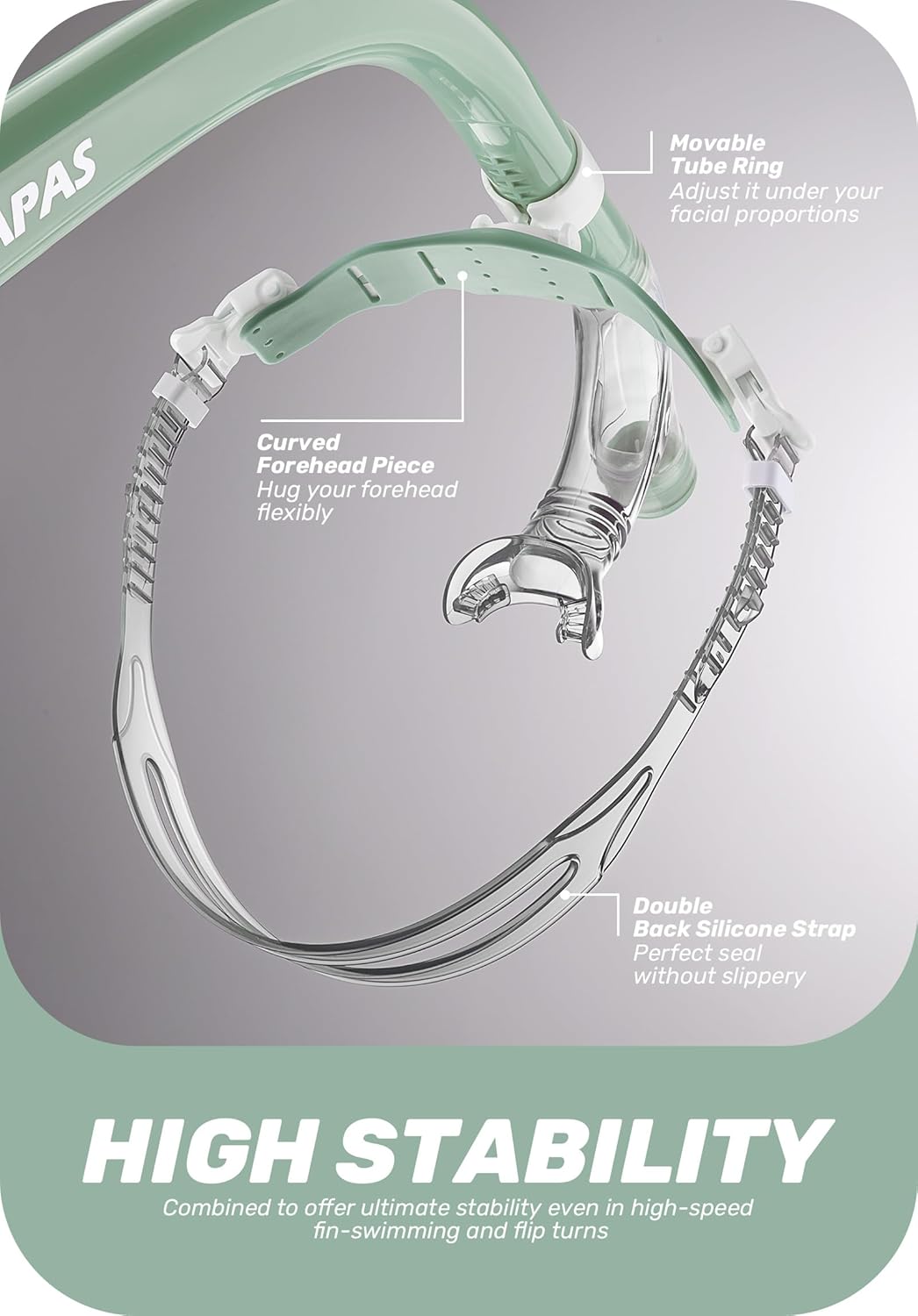 CAPAS Training Swim Snorkel for Lap Swimming, Swivel Headband Ultimate Fit Center-Mount Swimmers Snorkel with Liquid Silicone Mouthpiece Adjustable Strap, Designed for Adult Men Women