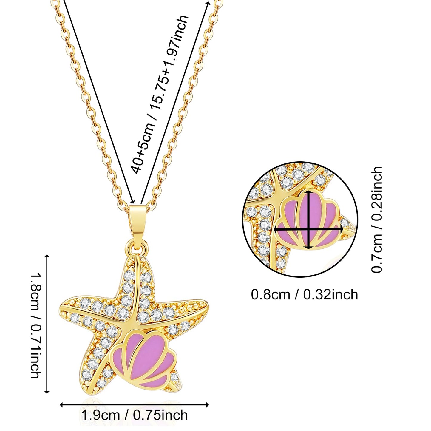 crataly CZ Starfish Necklace For Women-Gold Plated Purple Enamel Shell Ocean Necklace For Valentines Day Mother's Day Christmas Birthday Gifts
