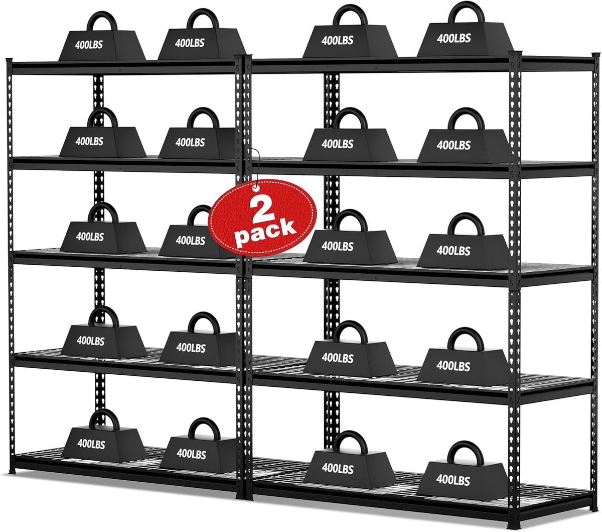 WORKPRO 5-Tier Metal Shelving Unit, 48”W x 24”D x 72”H, Heavy Duty Adjustable Garage Shelving, 4000 lbs Load Capacity (Total), Storage Rack for Garage, Basement, Warehouse, Workshop, 2 Pack