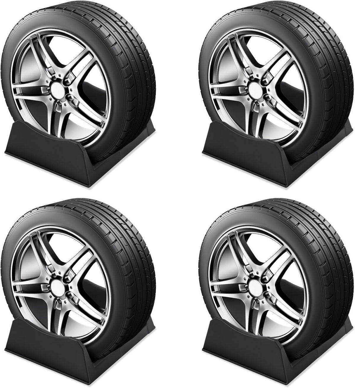4 Pcs Car Tire Display Stand Wheel Display Rack Adjustable Width Rim Storage Wheel Rim Holder Tyre Stand Base Tire Tray Base for Exhibition Shop Garage Trade Show, Black