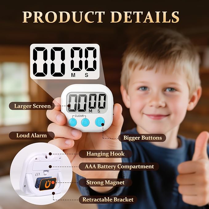 6 Pack Digital Kitchen Timer Small Classroom Timers for Kids Teachers (White)