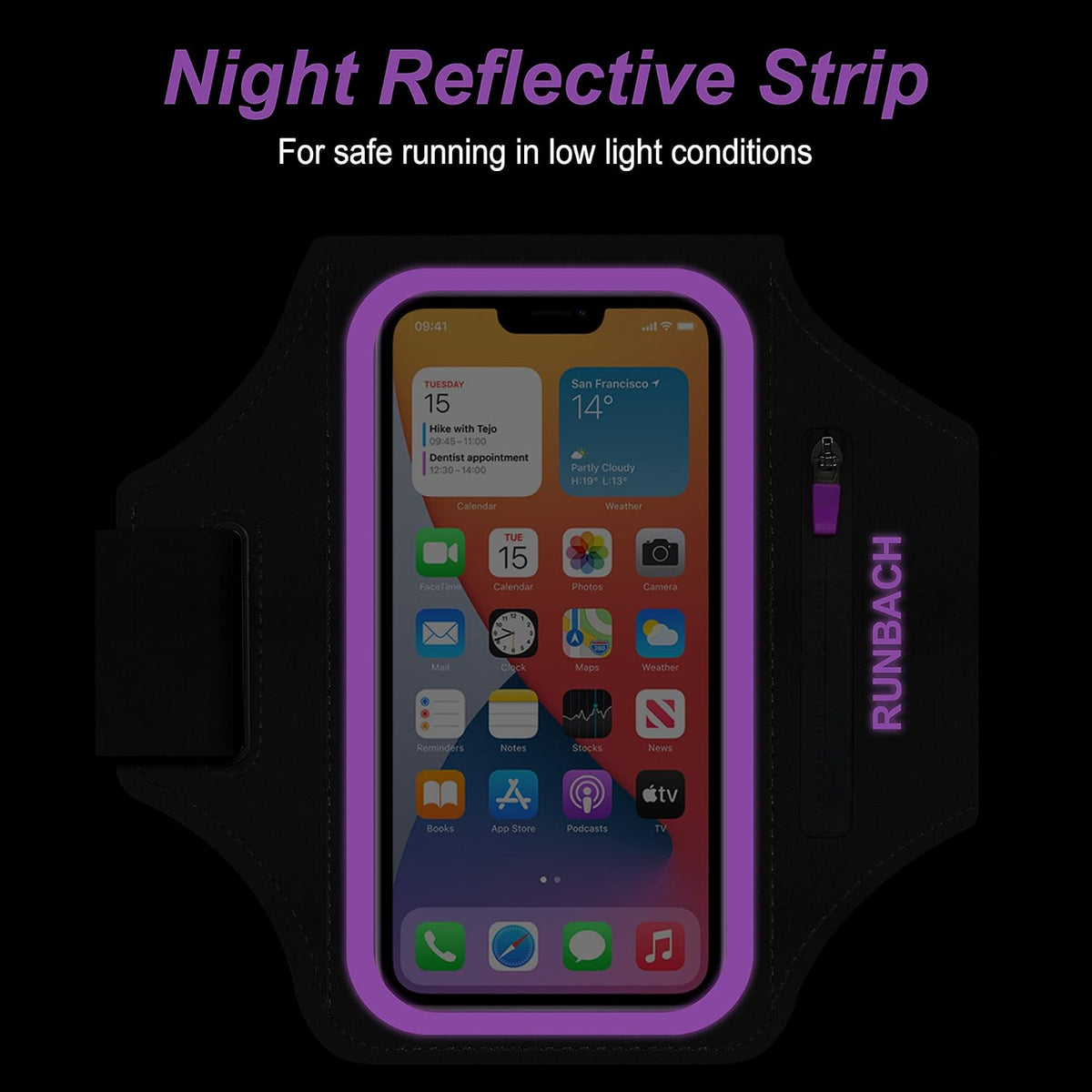 Armband for iPhone 16 Pro Max/16 Plus/15 Pro Max/15 Plus/iPhone 14 Pro Max/14 Plus/13,12,11 Pro Max/XS Max,Water Resistant Sport Armband with Zipper Slot for Airpods and Keys (Purple)