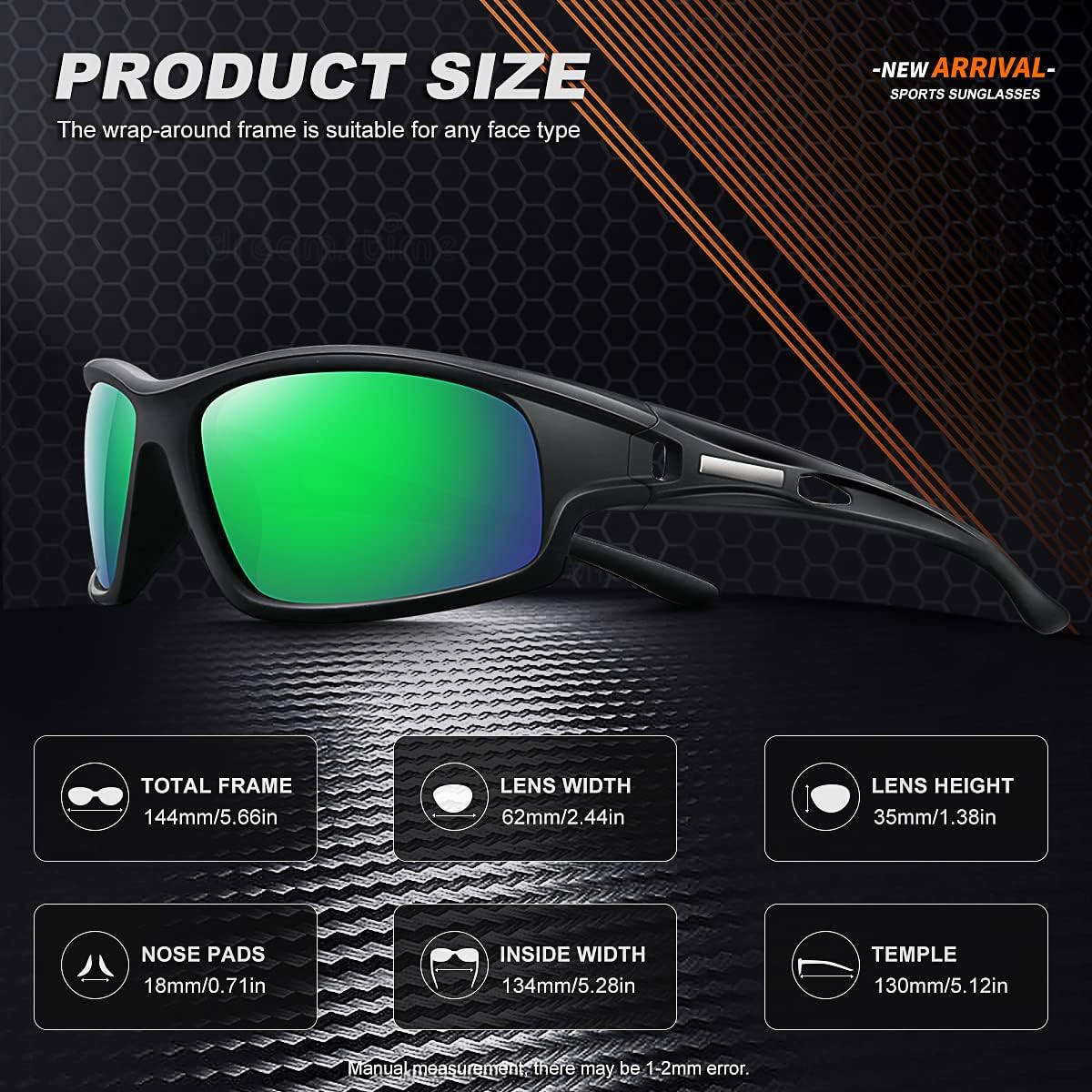 Polarized Sports Sunglasses for Men 100% UV Protection Wrap Around Unbreakable Sun Glasses for Fishing Driving