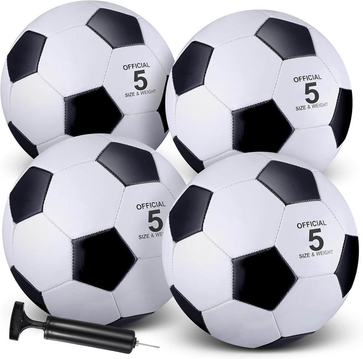HyDren 4 Pack Soccer Ball with Pump Official Size 4/5 Deflated Soccer Balls Bulk for Outdoor Indoor Practice Training Sport Gift for Kids Boys Teen Youth Adult