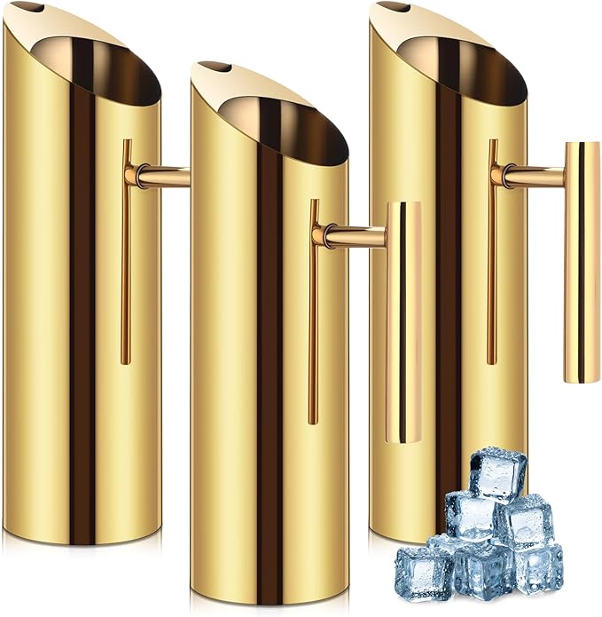 Funnymoom 3 Pack 53oz/1.5l Stainless Steel Water Pitcher Modern Metal Pitcher with Ice Guard Gold Carafe Drink with Handle or Iced Hot Drink Tea Juice Coffee Beer