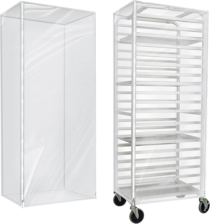 BIEAMA Bun Rack Cover – 20 Tier Commercial Bakers Racks Sheet Pan Rack Cover PVC with 2 Sided Zippers, Clear 27" L x 21" W x 64" H