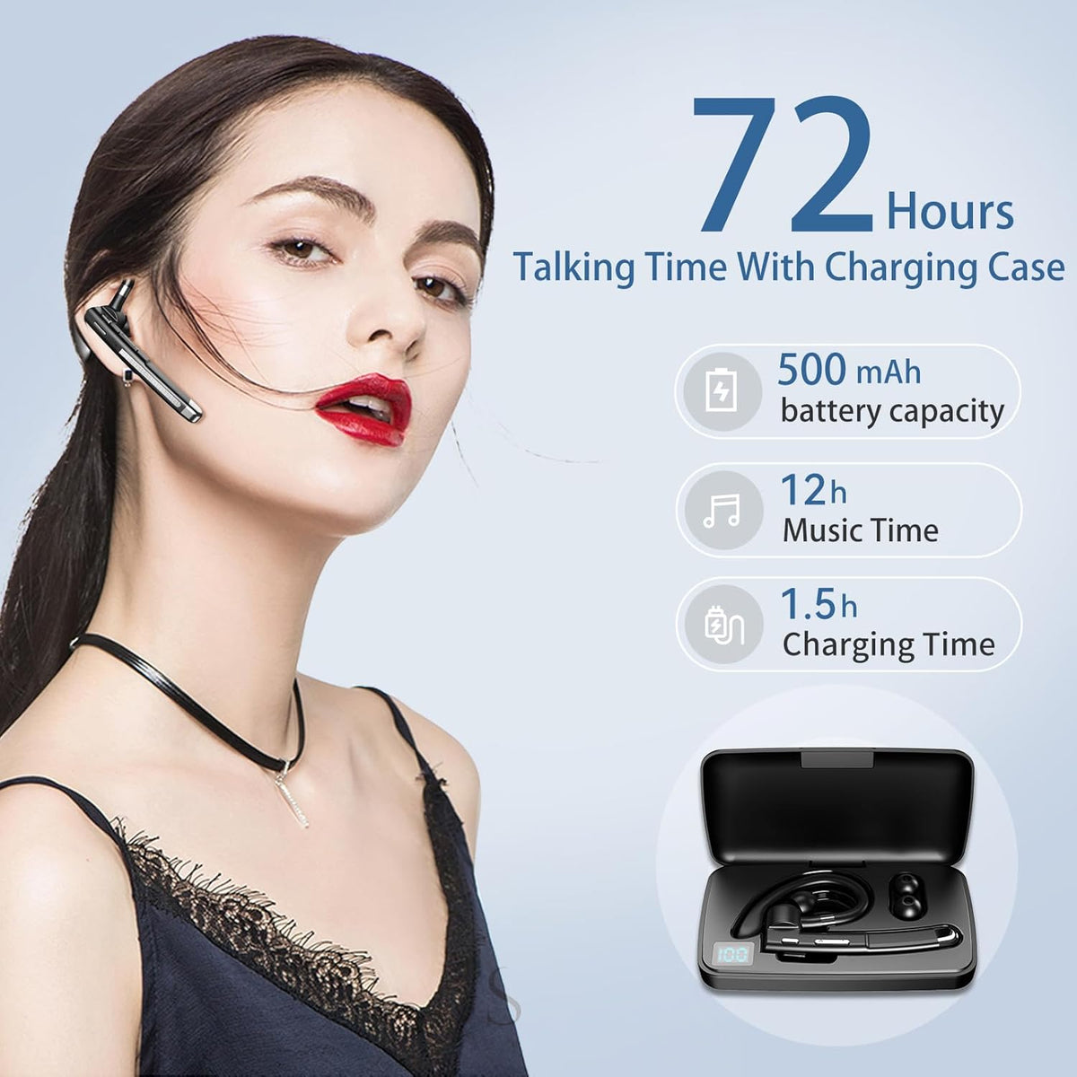 Bluetooth Headset, Wireless Bluetooth Earpiece with mic Trucker Headset for Phone Case Office Phones Built-in Microphone Manos Libres Noise Cancelling