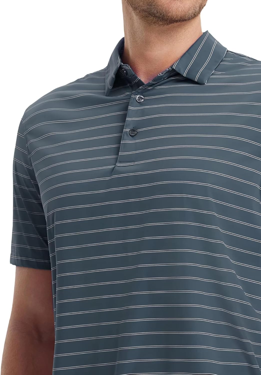 M MAELREG Mens Striped Golf Shirts Short Sleeve Silk-Like Touch Water-Resistant Breathable Soft Collared Polo Shirts for Men