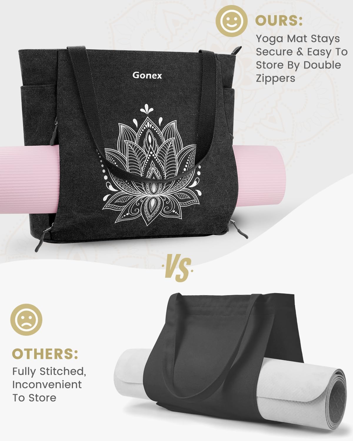 Gonex Yoga Mat Bag, Large Tote Bag with Multi Pockets for Women Men, Canvas Mat Carrier, Full Zipper Easy Access for Pilates Gym Travel