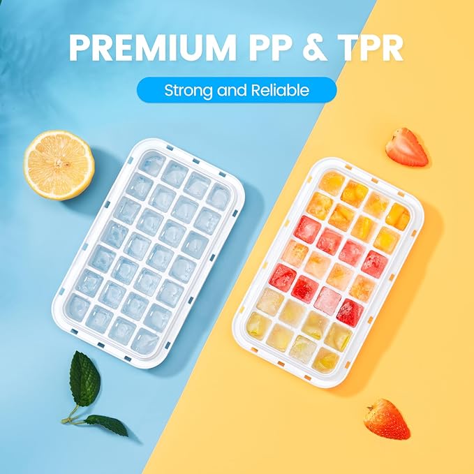Ice Cube Tray with Lid and Bin, PHINOX 84 pcs Ice Trays for Freezer, Ice Cube Trays for Freezer with 3 trays, Container, Lid & Ice Scoop, BPA Free