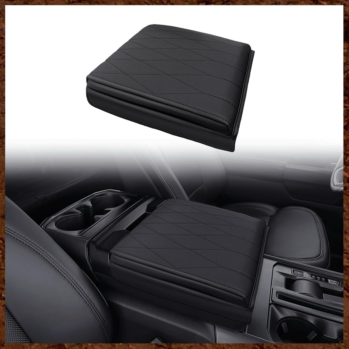 Muslogy Center Console Armrest Cover Compatible with Ford F-150 F150 2021-2025 Comfort Armrest Pad Arm Rest Cushion Vegan Leather Protector 1-Inch Extra Thick(WorkSurface ONLY)