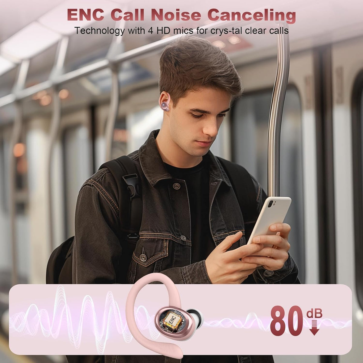 Wireless Earbuds Sport, Bluetooth 5.4 Headphones with Earhook, 2025 Hi-Fi Stereo Over Ear Buds, 50H Earphones with 4 ENC Noise Canceling Mics, IP7 Waterproof Headset for Running Workout (Android/iOS)