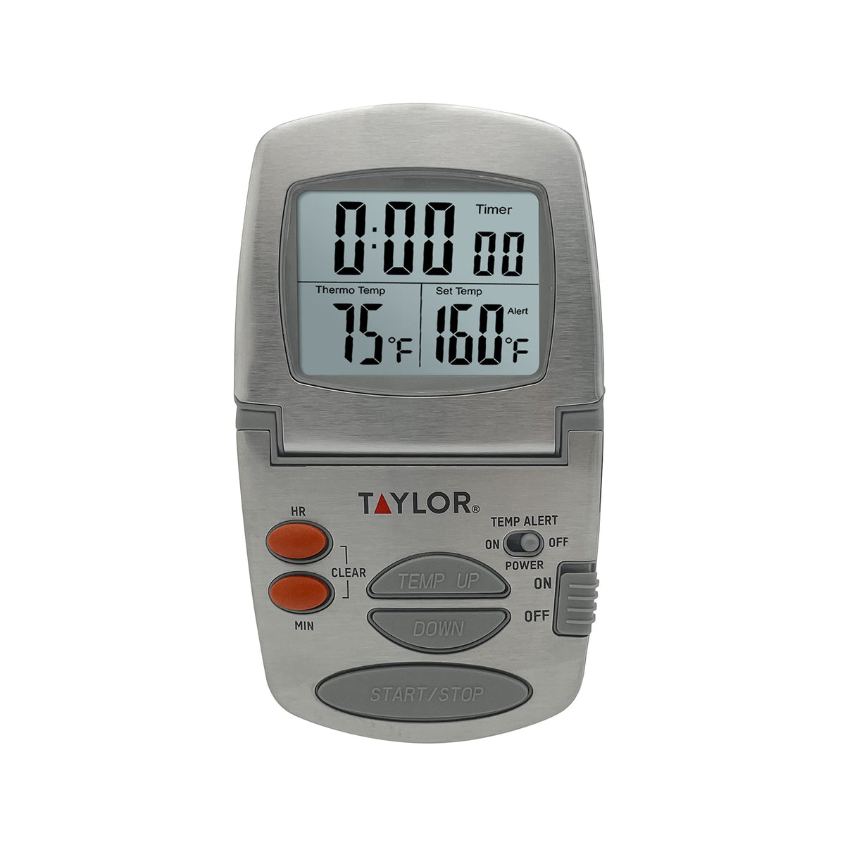 Taylor Programmable with Timer Instant Read Wired Probe Digital, Meat, Food, Grill BBQ Cooking Kitchen Thermometer, Stainless Steel