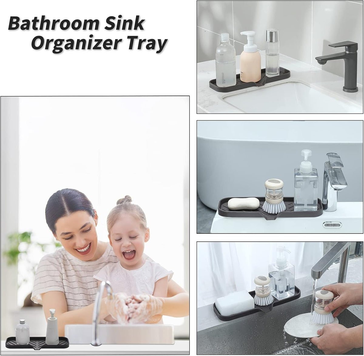 Silicone Bathroom Soap Dishes with Drain Spout-Bathroom and Kitchen Sink Organizer,Sponge Holder,Dish Soap Tray,Perfect for Dispenser,Scrubber,Bottle,Cup on Sink or Counter-Coffee 12"×4"