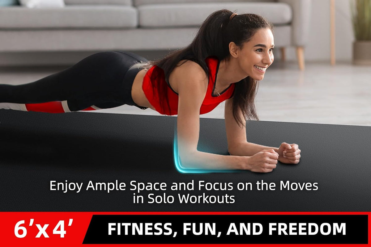 Large Exercise Mat for Home Workout,12‘x6’/10'x6'/9'x6'/8'x6'/7'x5'/6'x4' (7mm) Extra Thick Workout Mat, High-Density Gym Mat for Cardio, Jump Rope, MMA, Weights (Shoe-Friendly)