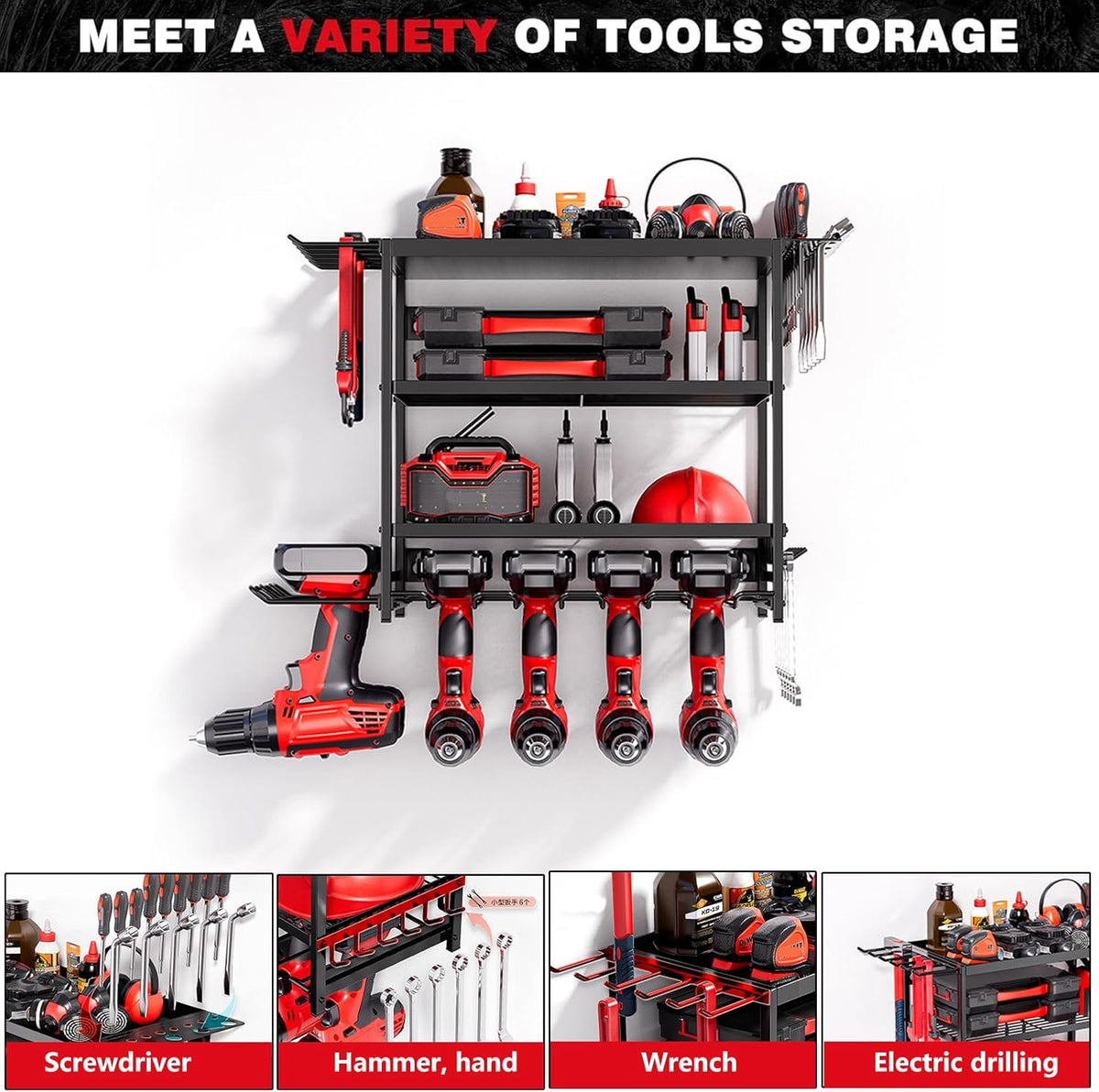 Power Tool Organizer - Garage Tool Holder and Storage (Black, B)
