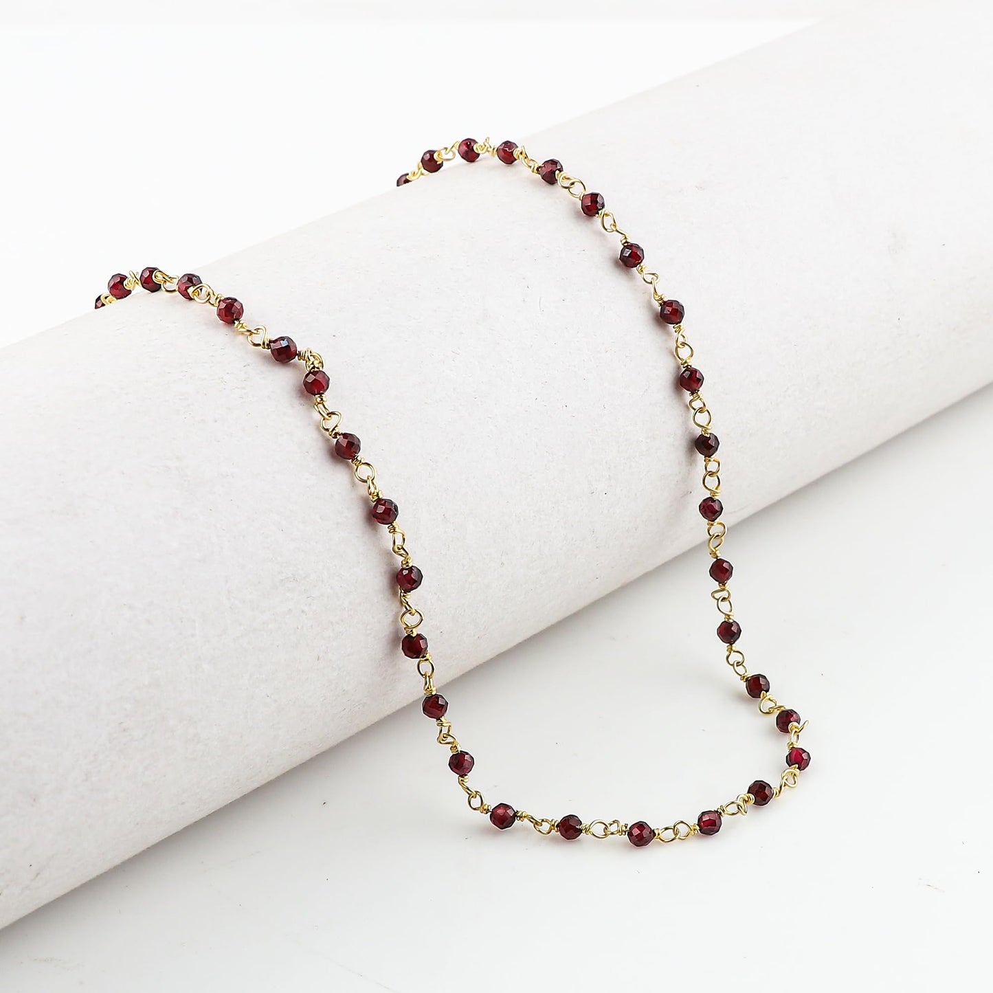 CRYSTALINES (3pcs Natural Garnet Gemstone Cluster Jewelry Combo Set, 14K Gold Plated, Microfaceted Beads Rosary Chain, Handmade Hypoallergenic Jewelry - Bracelets, Necklace, Earrings for Women