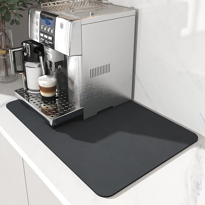 AMOAMI Coffee Mat - Hide Stain Rubber Backed Absorbent Dish Drying Mat for Kitchen Counter - Fits Under Coffee Maker or Machine