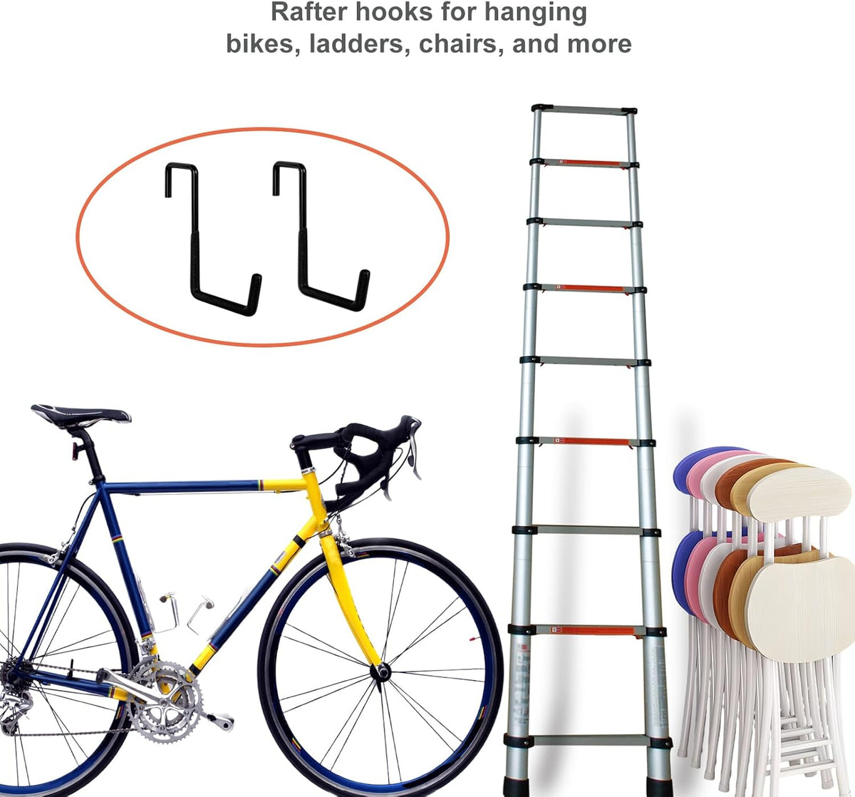 Rafter Hanger Hook 2 Pcs, Large S Hooks, Upgraded Fence Hangers, Ladder and Bike Hanging Hooks for Storage, Heavy Duty Garage Utility Rafter Hook for Hanging Hose, Plants, Chairs and More