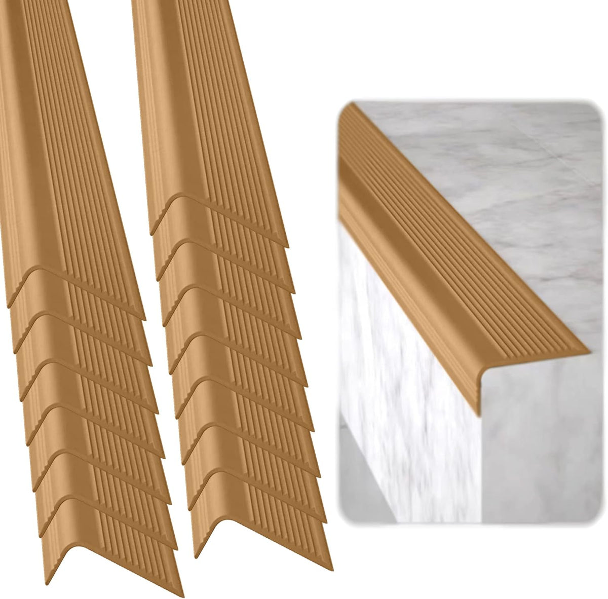 Rubber Bond Stair Edge Protector (Pack of 15) 36x2x1 inch Anti-Slip Stair Corner Trim Rubber Strips - Waterproof Self-Adhesive Staircases for Outdoor & Indoor Uses | Protect Kids & Pets - Brown