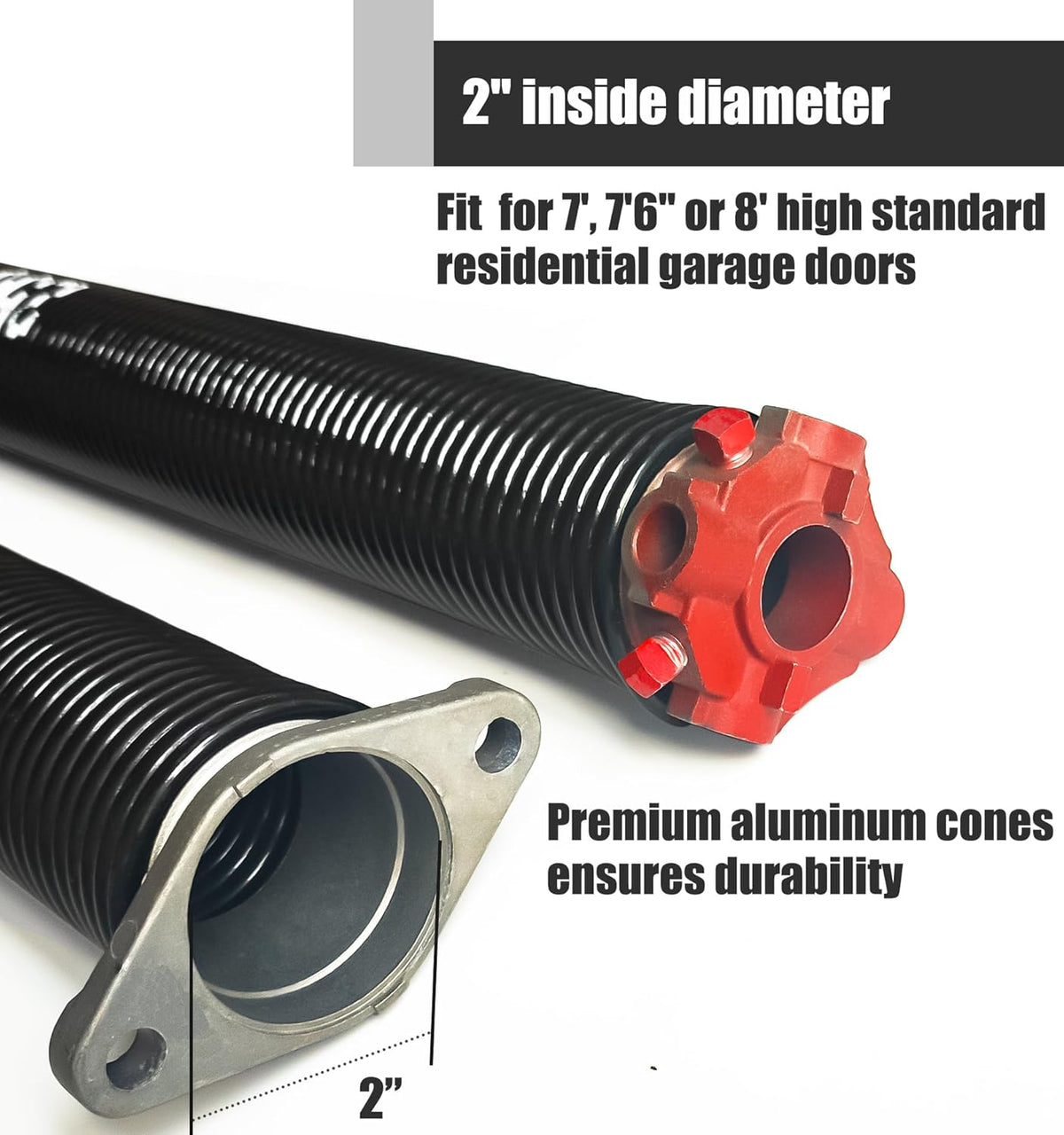 Garage Door Torsion Spring Set, Pair of 2" Electrophoresis Coated Garage Door Springs Replacement with 2 Non-Slip Winding Bars and Bearing, Minimum 16000 Cycles (.207x2x20")