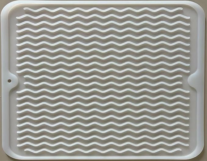 Large 17" x 14" Silicone Dish Drying Mat for Kitchen Counter, Easy clean, Quick Dry, Heat-resistant Dish Drainer Mat for Sink,Refrigerator or Drawer liner (Food Grade Silicone-Translucent)
