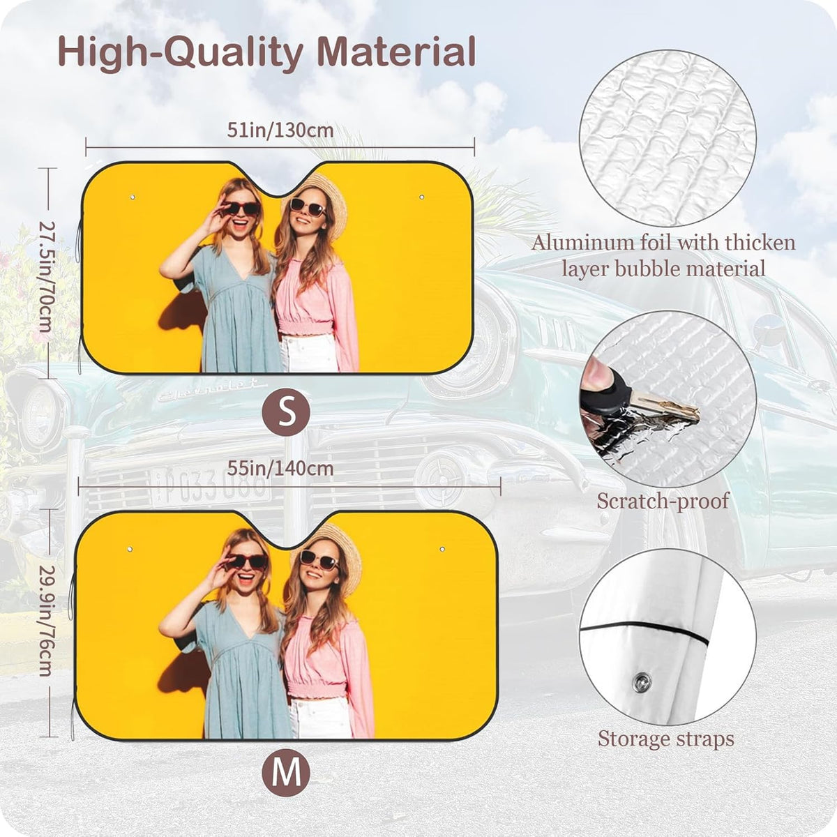 Custom Windshield Sun Shade for Car Personalized Window Sunshades Add Your Photo Logo Text Image Customize Car Sun Visor Foldable UV Ray Sun Protector for Sedans SUV Trucks (M)