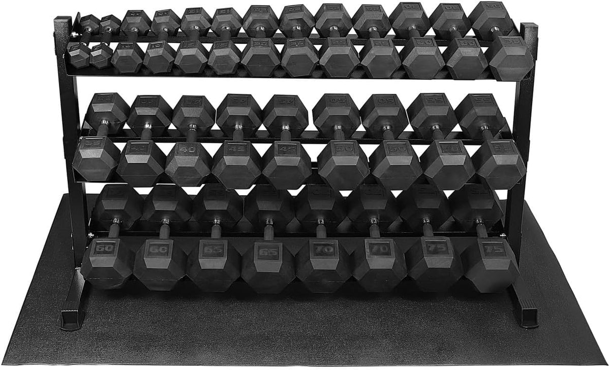 WF Athletic Supply Rubber Encased Hex Dumbbells with Rubber Grip Contoured Handle for Muscle Toning, Strength Building & Full Body Workout