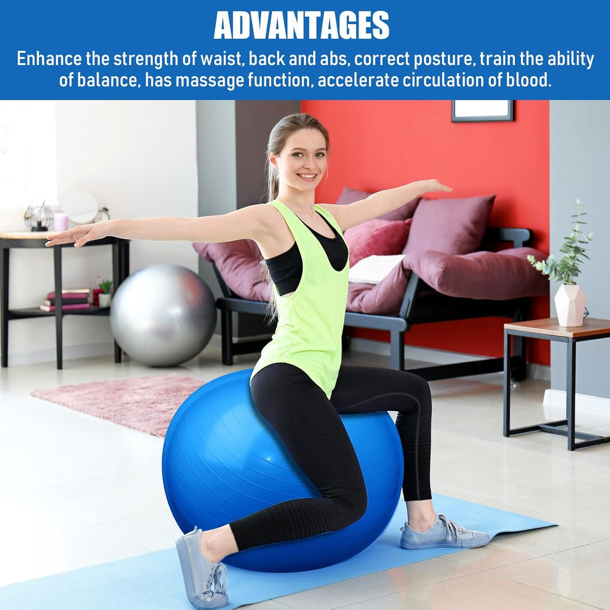 Leyndo 4 Pcs 26 Inch Yoga Exercise Ball Pilates Pregnancy Birthing Fitness Ball with Quick Pump Anti Burst for Improved Posture, Balance, Yoga, Pilates, Training