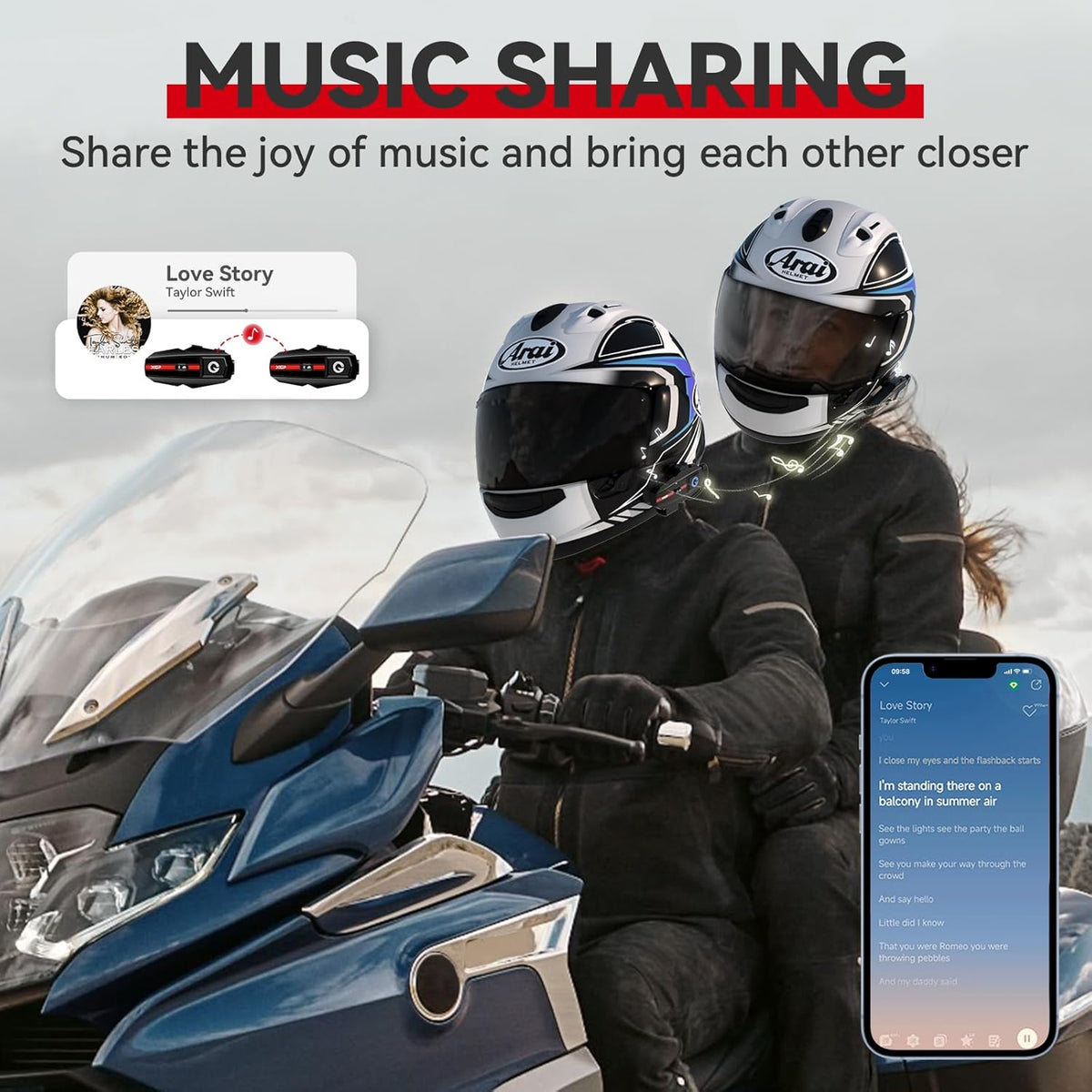 Motorcycle Bluetooth Headset V5.2 with Music Sharing, 2-Way Motorcycle Helmet Bluetooth with IP67 Waterproof, Helmet Communication Intercom Systems with Hi-Fi Speakers for ATV/Snowmobile, 2 Pack